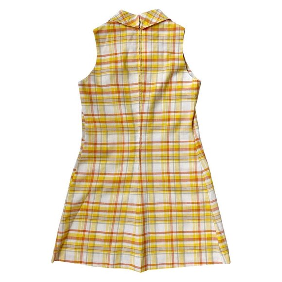 70s vintage plaid mini dress with pointed dagger collar sleeveless St Michael. - Picture 3 of 8